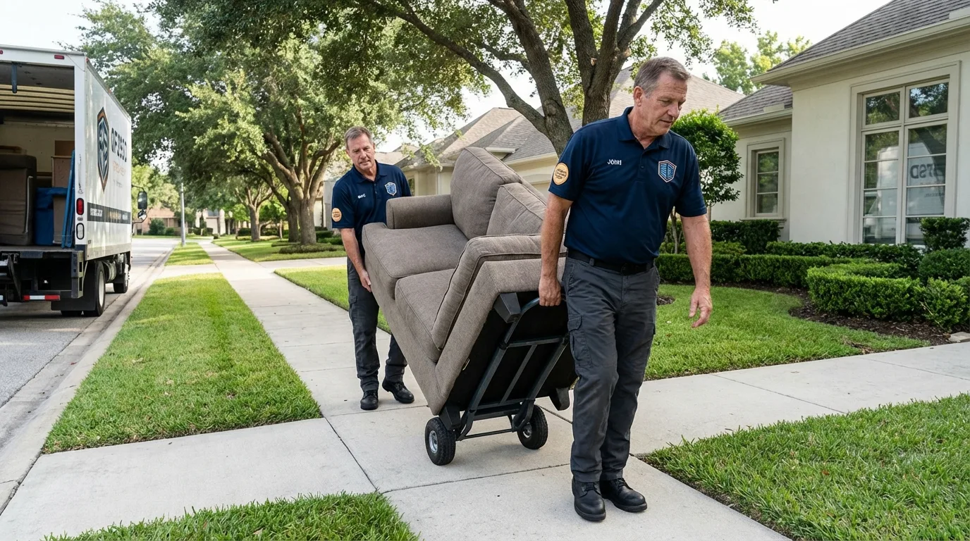 Local residential moving crew loading furniture in Lawrenceville, VA
